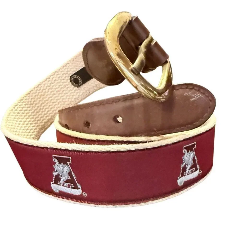Alabama Crimson Tide Woven Ribbon Belt Brass Buckle Roll Tide Sz. 38